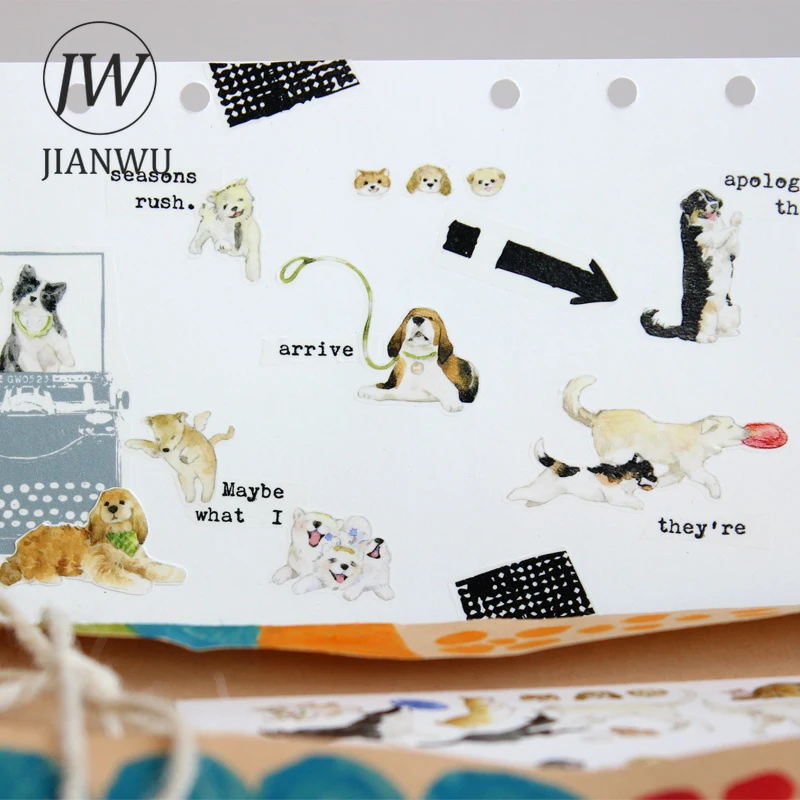 JIANWU 33mm * 500cm Kawaii 애완견 풍경 재료 콜라주 스크랩북 PET 테이프 크리 에이 티브 DIY 저널 편지지