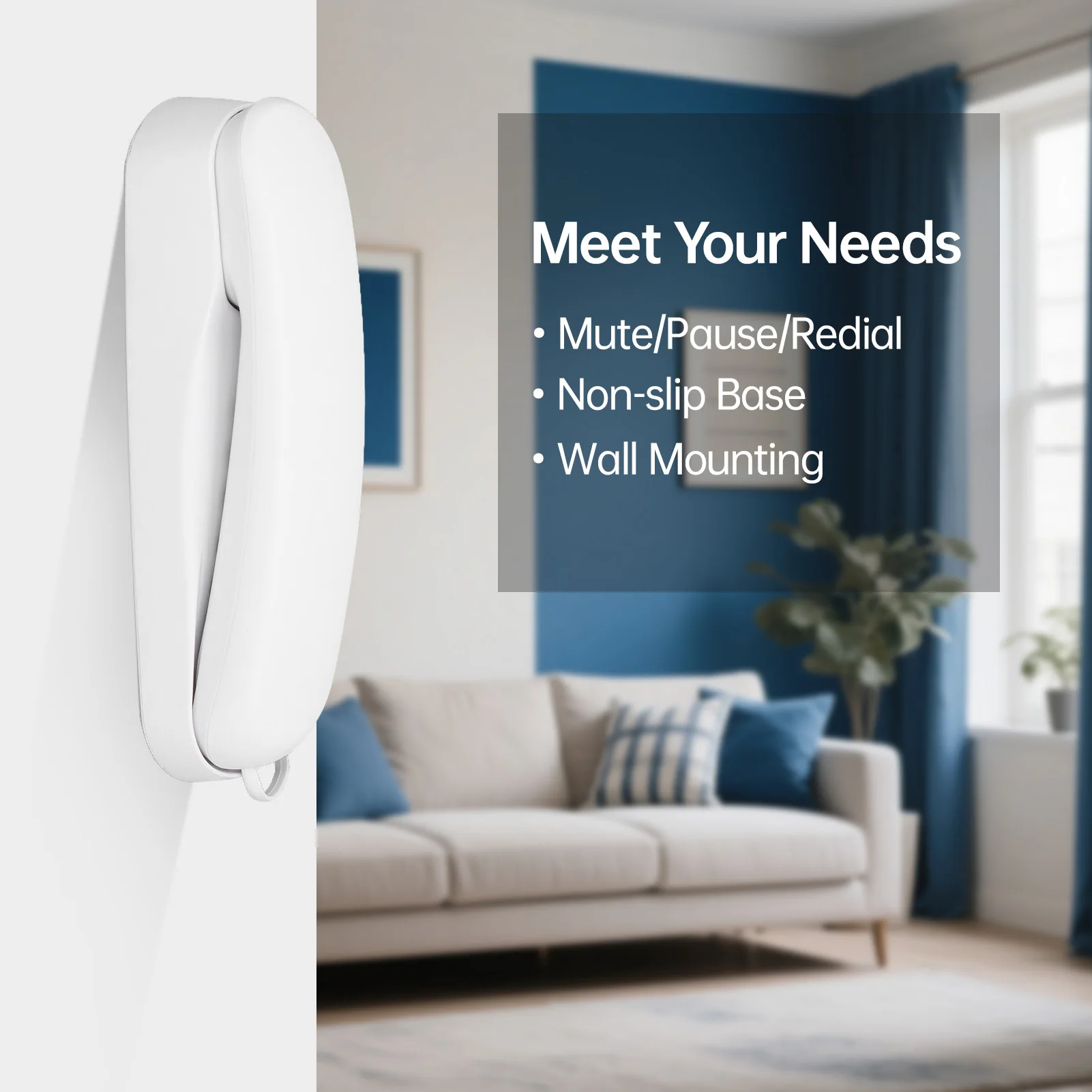 Compact Landline Phone with Wall Mount, Mute, Pause, Redial, and Adjustable Ring Volume Features