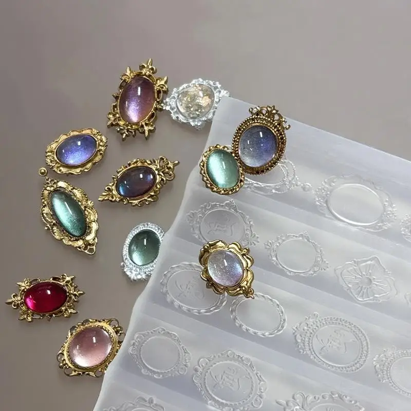 레트로 사진 프레임 보석 바로크 쉘 조각 3D 릴리프 매니큐어 템플릿 네일 아트 투명 실리콘 네일 몰드