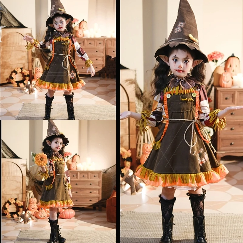 

Scarecrow Costume Set Scarecrow Hat Halloween Harvest Party Accessory for Kids