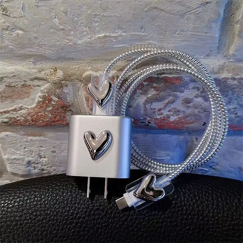 IPhone Charger Protective Cover Cute Data Cable Protection Case 20W 18W Charger USB Data Cord Spiral Winder Protective Charger Protective Cover Charger Protector Charger Protective Case Phone Adapter Protector Cable Protector Cable Wire Protector