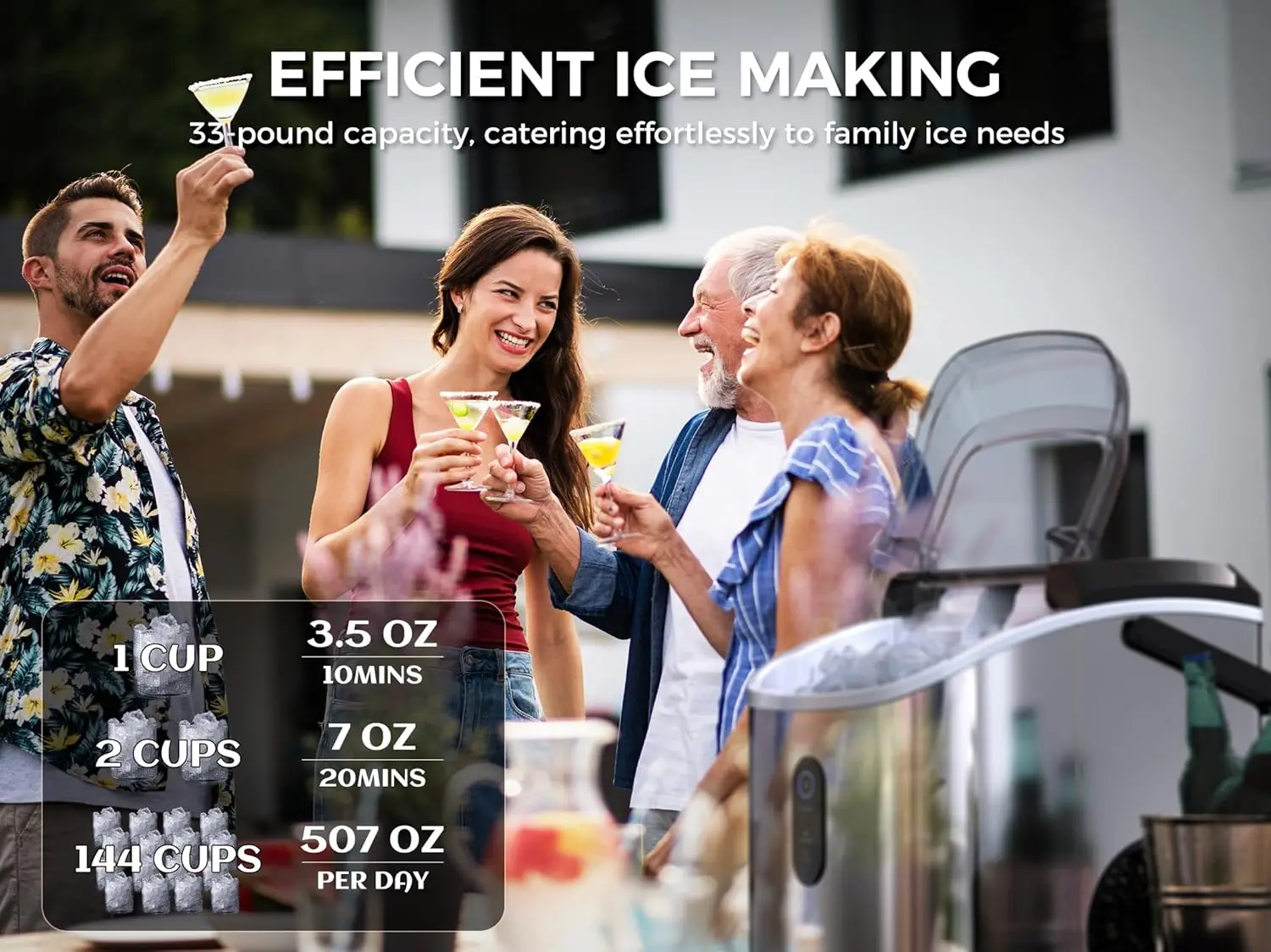 Ice Maker Countertop - Chewable Pellet Ice Cubes, 33 lbs Daily Output, Stainless Steel Housing, Self-Cleaning Ice Machine 2