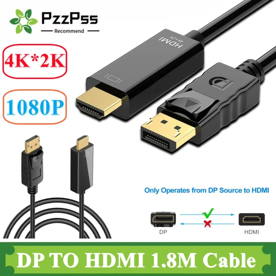 4K x 2K 1080P DP to HDMI Converter Cable DisplayPort to HDMI Video Audio Adapte