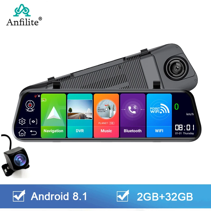 차량용 스마트 백미러 비디오 레코더, 10 인치 터치 스크린, 4G 안드로이드 8.1, 듀얼 카메라 DVR, ADAS, 와이파이, GPS 네비게이션, 대시 캠