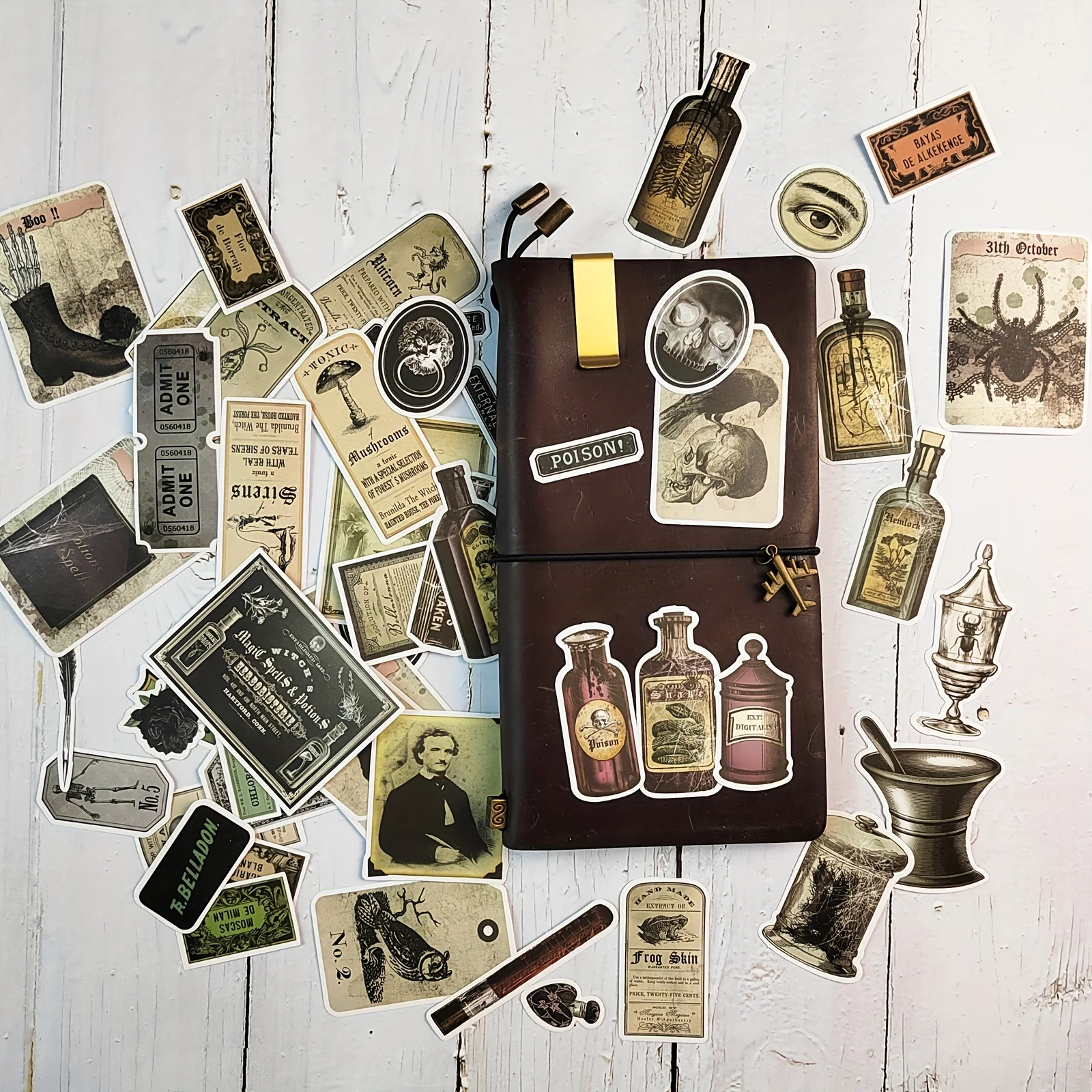 Vintage Potion Bottle Labels Stickers 50PCS/Pack Retro Horror Gothic For Suitcase Scrapbooking Laptop Decorative