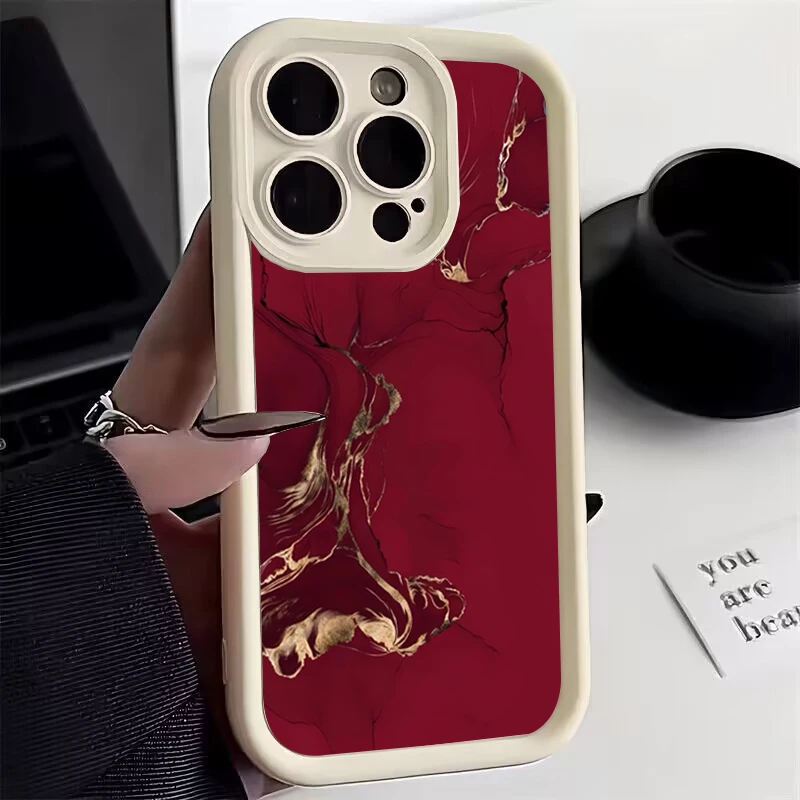 Elegant Wine Red Textured Marble Silicone Phone Case - Shockproof Soft Cover