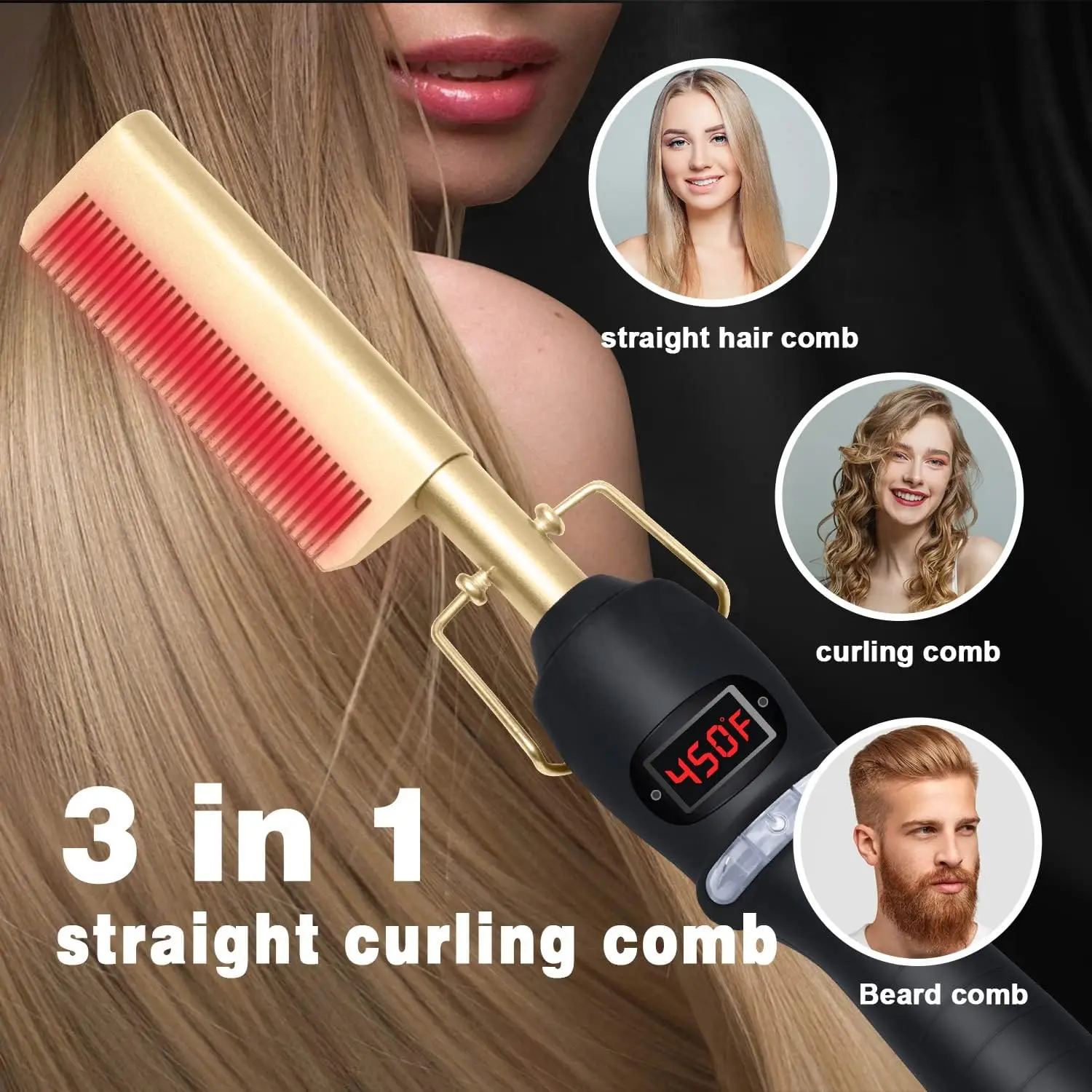 Hot Comb Hair Straightener Heat Pressing Combs LCD Ceramic Curling Iron for Hair Beard Wigs Wet and Dry Hair Styling Tools 3