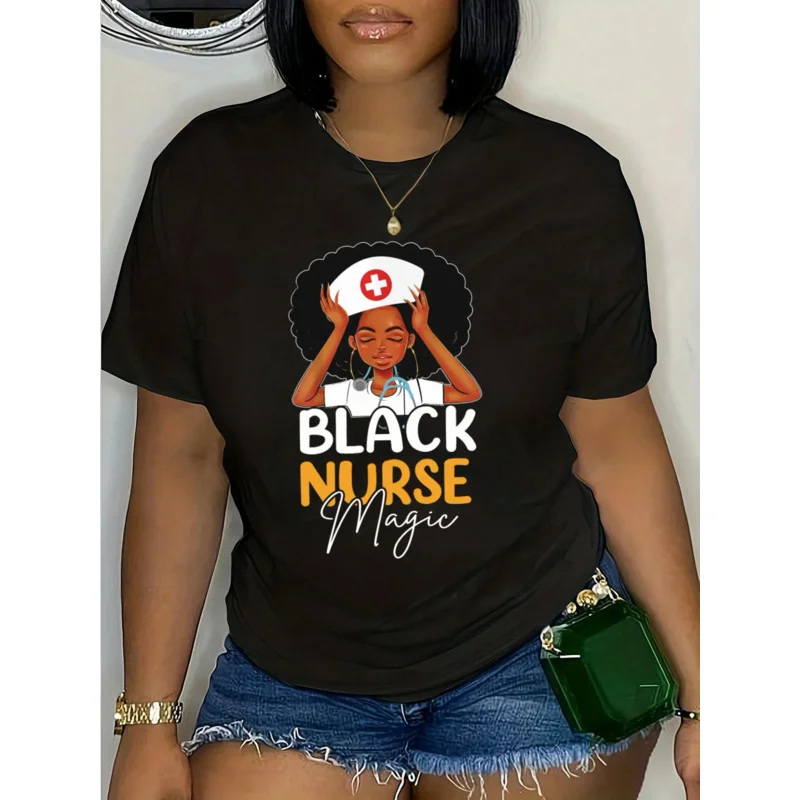 

Рубашка с принтом NurseprintT, повседневная женская одежда с коротким рукавом и воротником для весны и лета