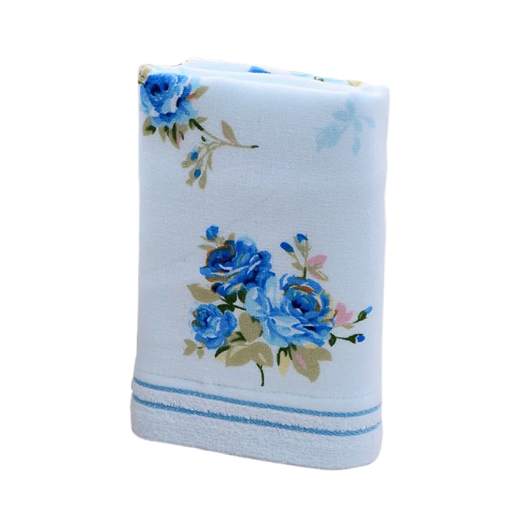 

Cotton Bath Towel Flower Printing Bathroom Home Hotel Beach Face Towel (Blue)