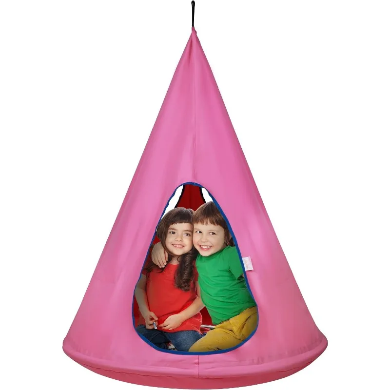 

Kids Nest Swing Chair Hanging Hammock Chair with Adjustable Rope 250lbs Tree Tent Sensor Swing for Kids Indoor Outdoor Pink