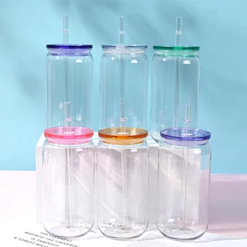 Transparent plastic cup with 16 ounce coloured lid with lids and straws Replacement lids for cold coffee cups in the shape of a can Cute cup 1