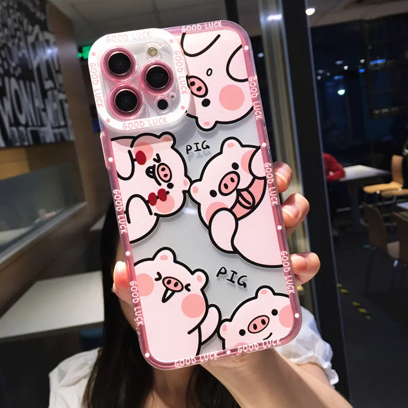 Cute Pink Cartoon Pig iPhone 11 Case Apple 12 13 14 Pro Max TPU Phone Case Silicone Fall-proof Back Cover