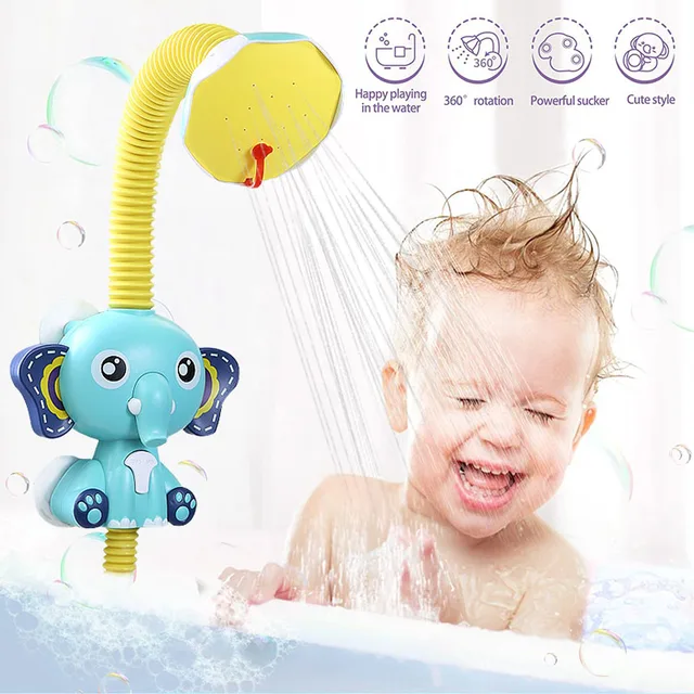 Baby Bath Toys Electric Elephant with Sucker Shower Head with Adjustable Sprinkler Baby Bathtub Spray Water Toy for Toddler Gift