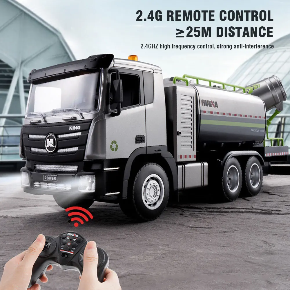 

Huina Spray Rc Truck Kids Toy Alloy Remote Control Car with Light Radio-Controlled Watering Cart Electric Model Children Gift