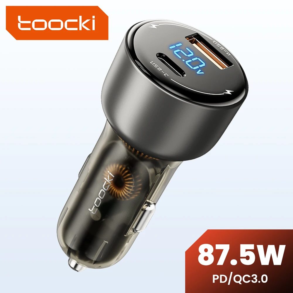 USB Car Charger 87.5W Type C Quick Charger For iPhone Xiaomi Samsung QC PD 3.0 LED Display Type C Car For Laptop