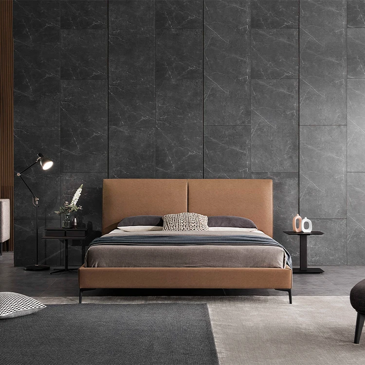 thumbnail image 1 of Conjunto de muebles de dormitorio para apartamento/Hotel/Loft, cama de cuero de imitación, moderna, personalizada, tamaño completo, última moda, 1 of 3