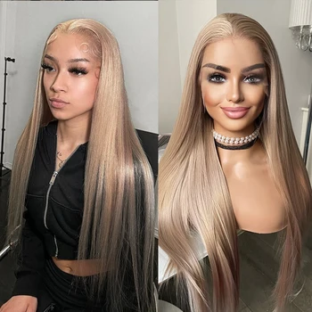 13X4 Lace Wig Long Straight Hair Synthetic Lace Front Wigs for Women Ash Blonde Wigs Synthetic Heat Resistant Party Cosplay Wig