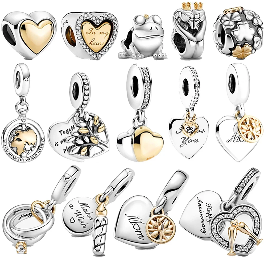 925 Sterling Silver circular Beaded Golden Heart-Shaped Birthday Candle Charm Fit Original Pendant Bracelet DIY Jewelry Making beads charms charm jewelry silver charm bracelet
