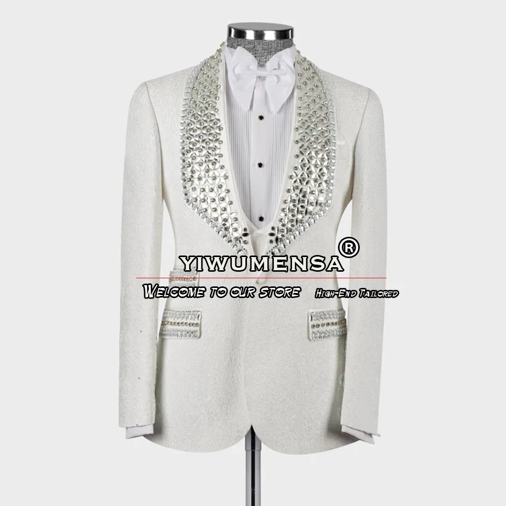 

Boyfriend Suits Men Slim Fit Ivory Groom Wear Wedding Tuxedo Tailore Made 3 Pieces Man Business Banquet Prom Dress Elegant 2024