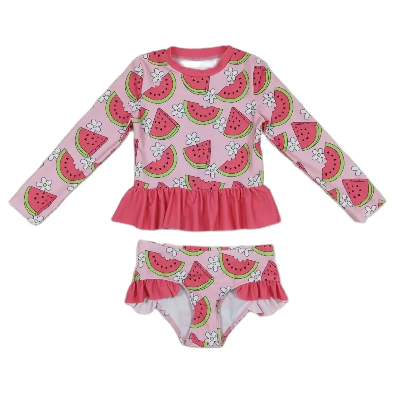 

Wholesale Infant Toddler Long Sleeves Watermelon Floral Shorts Swimsuit Kids Swimwear Summer Set Baby Girl Bathing Suit Clothing