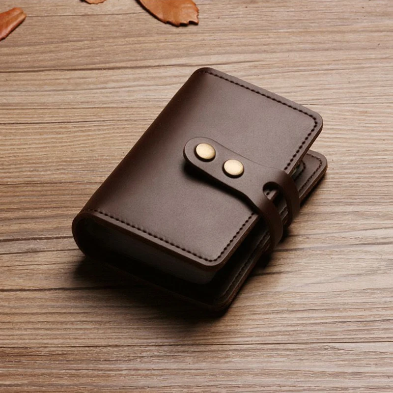 Men's Leather Card Bag Large Capacity Vintage Hasp Anti-theft Bank Credit Card Holder Case Translucent Business Wallet