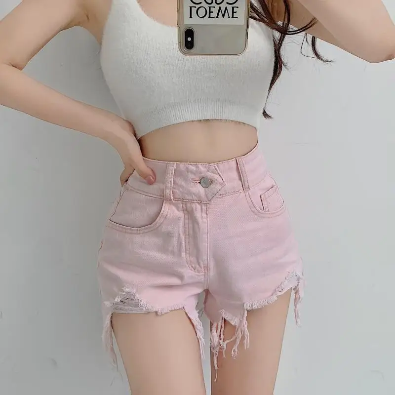 S-5XL Pink Shorts Large Size Womens Jeans Shorts Side Casual Summer Plus Size Shorts Female High Waisted Denim Shorts 2023 New