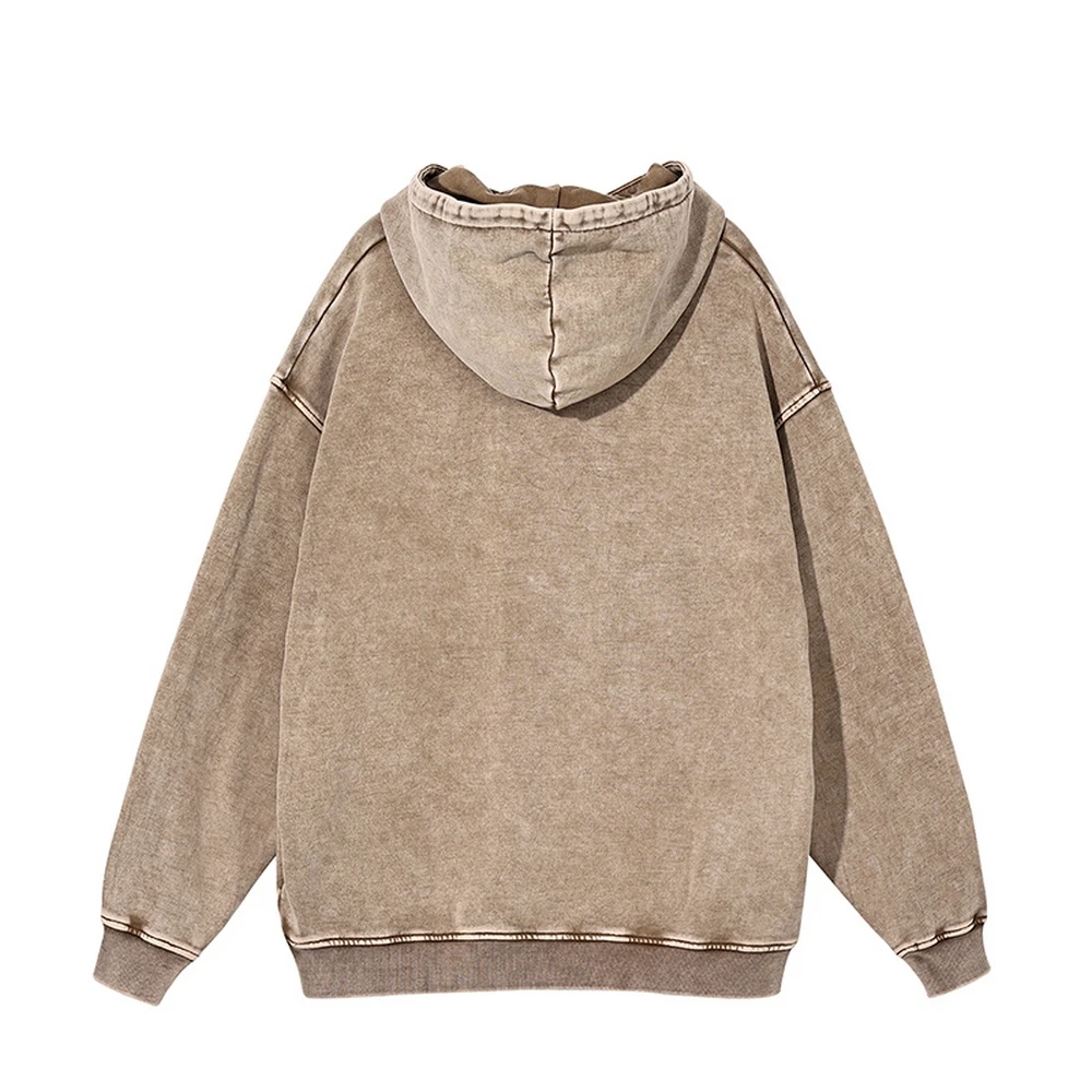 Vintage Hip Hop Cotton High Street Hoodie Sweatshirt Loose European American Solid Color Hooded Distressed Harajuku Wash Hoodie