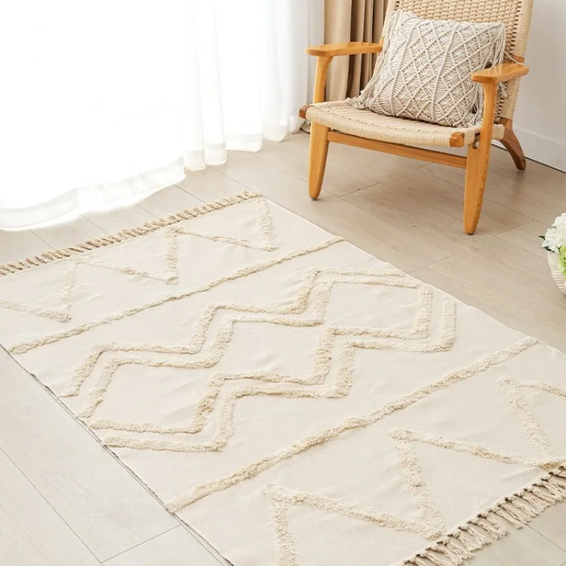 Nordic Cotton Linen Rug Modern Geometric Rainbow Living Room Carpet Bedroom Bedside Floor Door Mat Aesthetic Home Decor 3