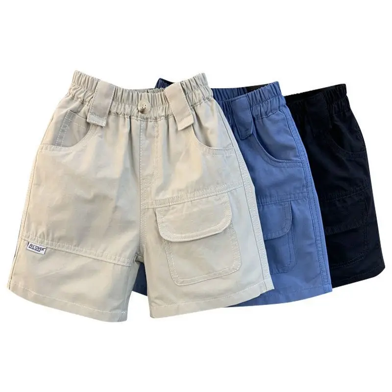Boys Shorts Summer High Waist Solid Color Half Pants Kids Boy Casual Loose Cargo Shorts 2-10Years Old