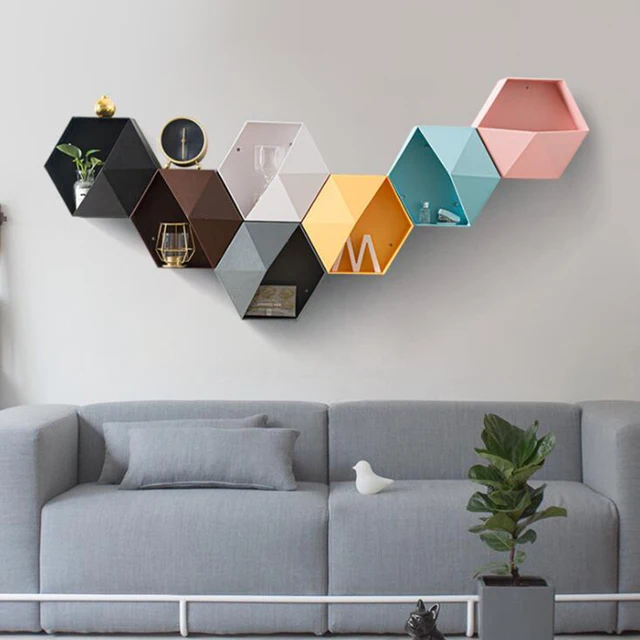 Otthoni Dekoráció Függő Fali Polc Virágcserép Polcok Tároló Tartó Hatszög Box Szoba Kreatív Kombináció - Image 3
