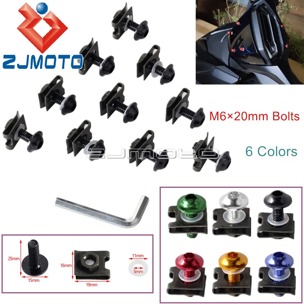 10Pcs Universal M6 Motorrad Verkleidung Schrauben 6mm Spire Geschwindigkeit  Verschluss Clip Schraube Frühling Bolzen Mutter Für Kawasaki Suzuki yamaha