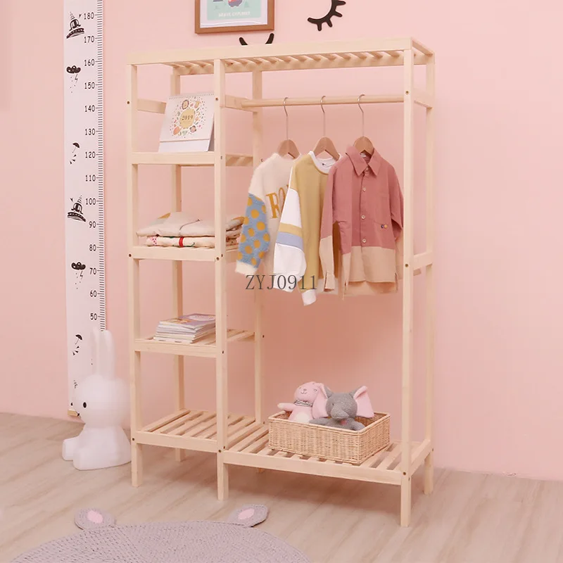 *Eco Friendly Solid Wooden Clothes Hanging Storage Hangers Coat and Hat Racks Floor Shelves for Kids Room Furniture