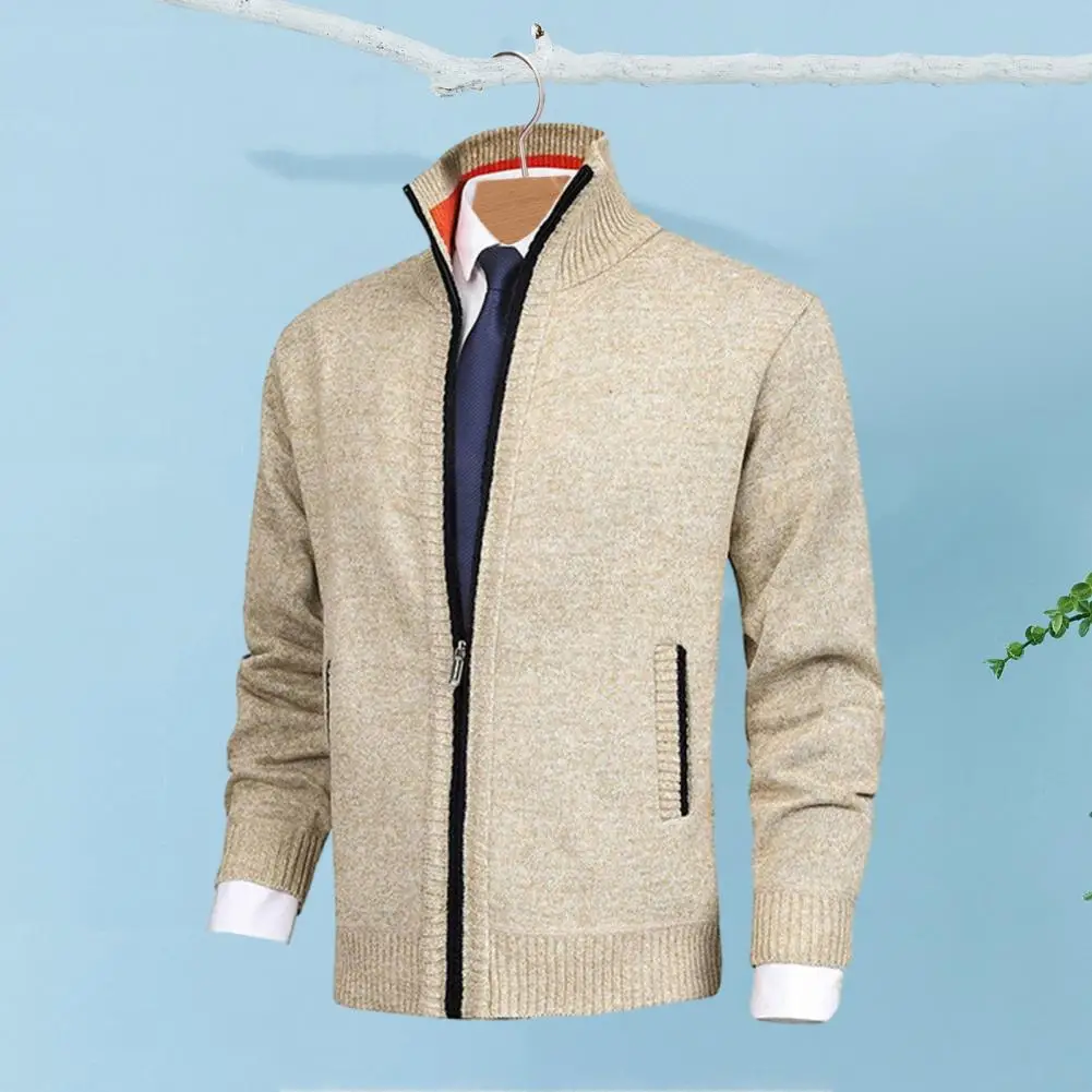 

Men Sweater Coat Stylish Men's Knitted Cardigan with Stand Collar Side Pockets Zipper Placket for Autumn Winter Fashion Basic