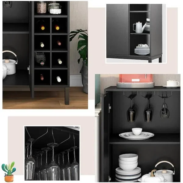 Black Sideboards And ets With Storage And Wine Racks Coffee Bar Cabinet For Server Kitchen Dining Room Console Table