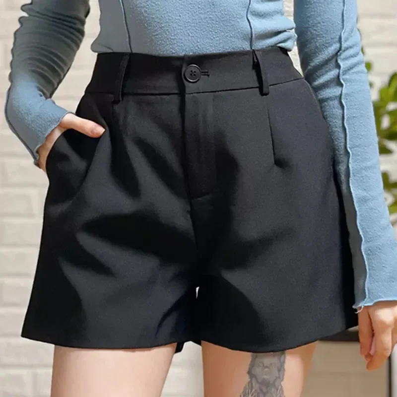 Lucyever Summer Black Shorts Women Korean Fashion Office High Waist Shorts Ladies Solid Color Street Pockets Casual Short Pants
