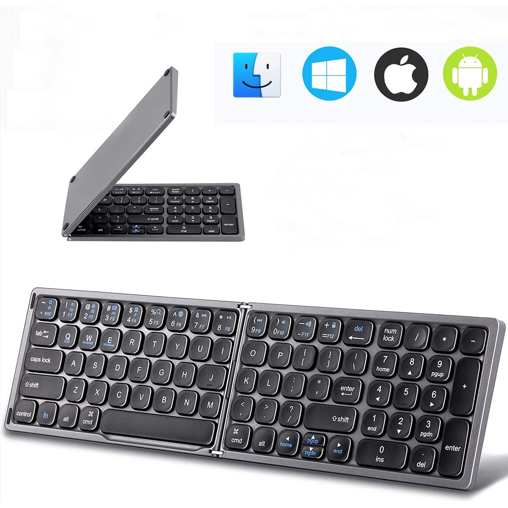 Teclado Dobrável do Bluetooth com Teclado Numérico Bolso Recarregável sem Fio Portátil Tamanho Completo