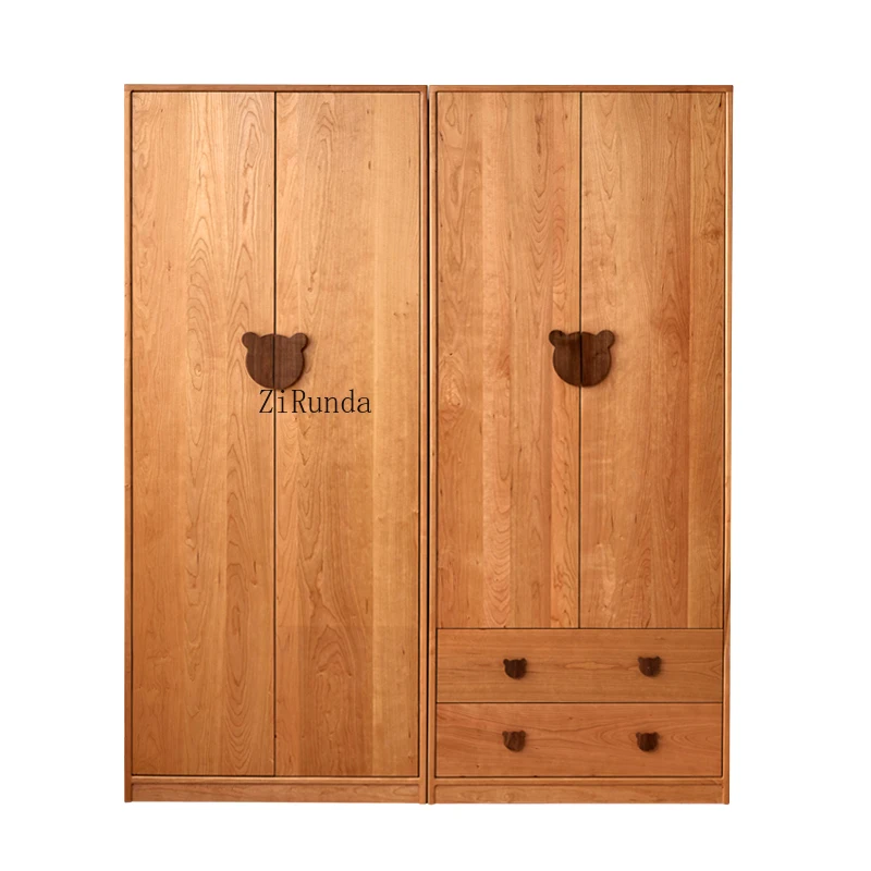 All solid wood children's wardrobe North American cherry wood boys and girls storage floor wardrobe