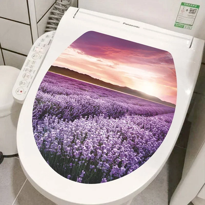 Sea Scenery Toilet Seat Wall Sticker Art Wallpaper Bathroom Decals Self-adhesive Removable Toilet Lid Sticker Home Accessories