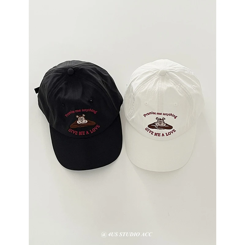 귀여운 곰돌이 봉우리 모자 여성, 빠른 건조 소프트 탑, 곡선 챙, 차양 야구 모자, 한국 스타일, 여름