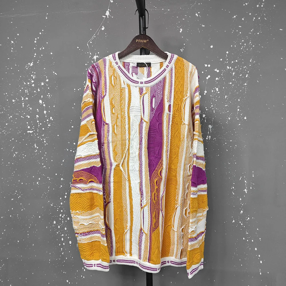 PFNW High Quality Pullover Knit Sweater Bittersweet Pattern Three-dimensional Wave Color Collision Ethnic Style Sweaters 12C1474 5