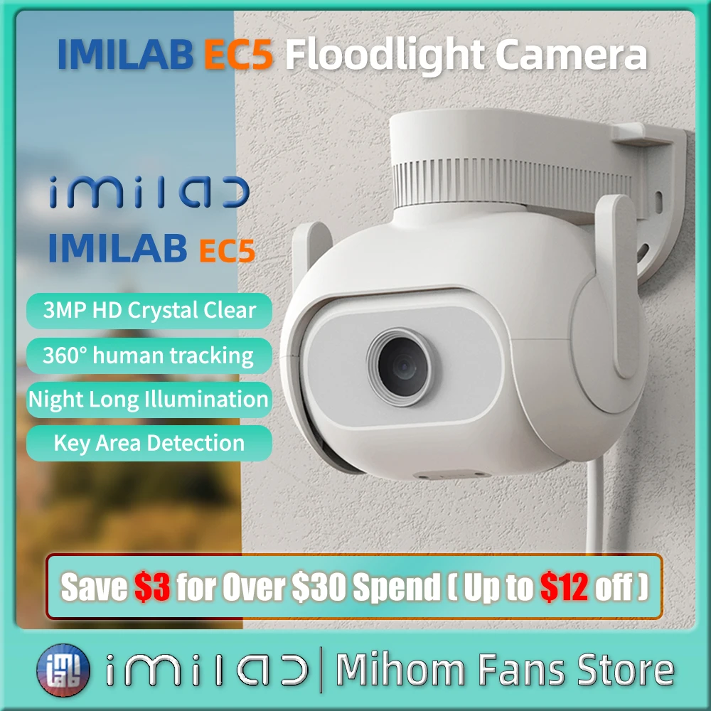 IMILAB EC5 투광 조명 카메라, 야외 와이파이 보안 비디오 감시 캠, IP 2K 컬러 야간 투시경, 360 ° 인간 추적 웹캠, 신제품