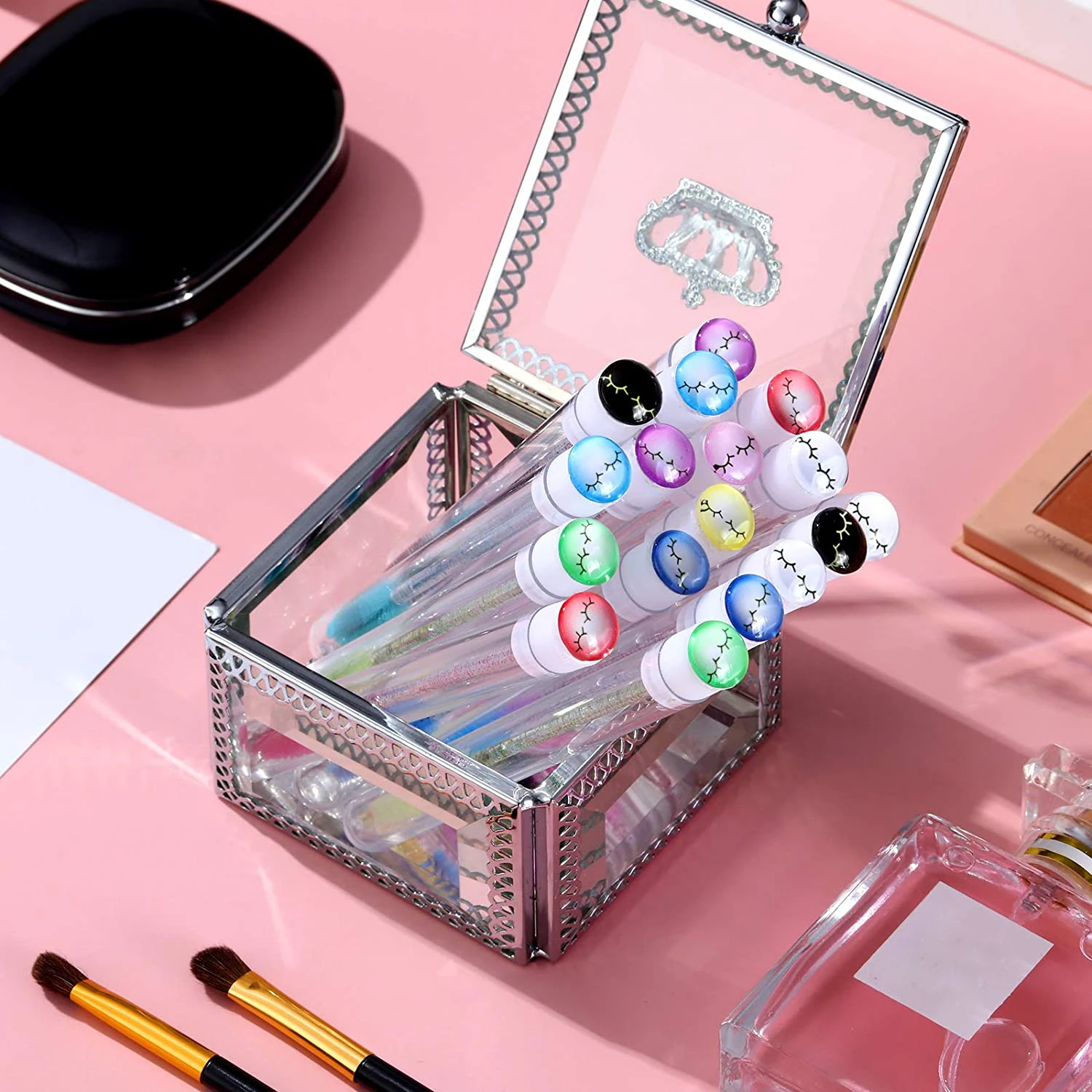 Reusable Eyebrow Brush Tube 50pcs Disposable Eyelash Brush Eyebrow With Eelash Resin Drill Replaceable Makeup Brushes