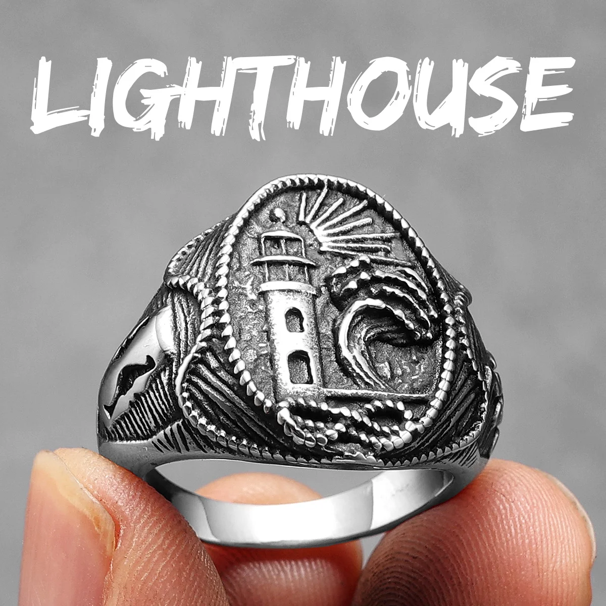 Anchor Lighthouse Ocean Sailor Ring - Stainless Steel Vintage Punk Fashion Jewelry Gift