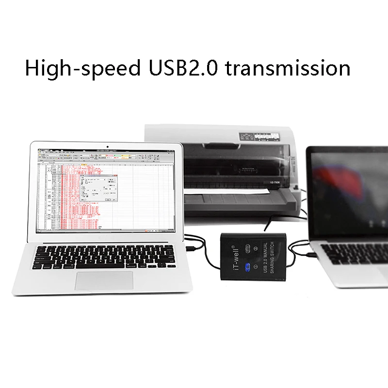 IT-Well USB 2 in 1 출력 프린터, 2 포트 수동 Kvm 변환기, 검정색