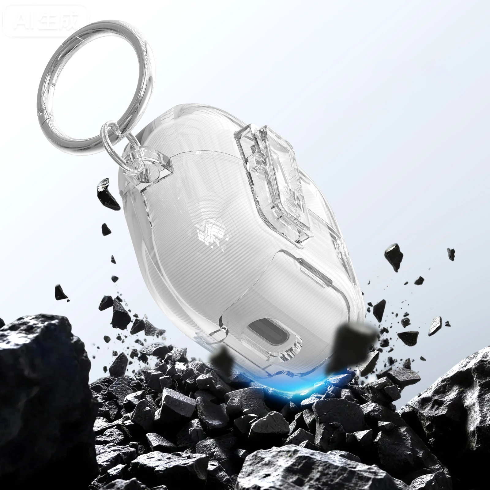 Transparent Shockproof Earphone Case with Phone Holder and Hook - Protective Earclip Cover