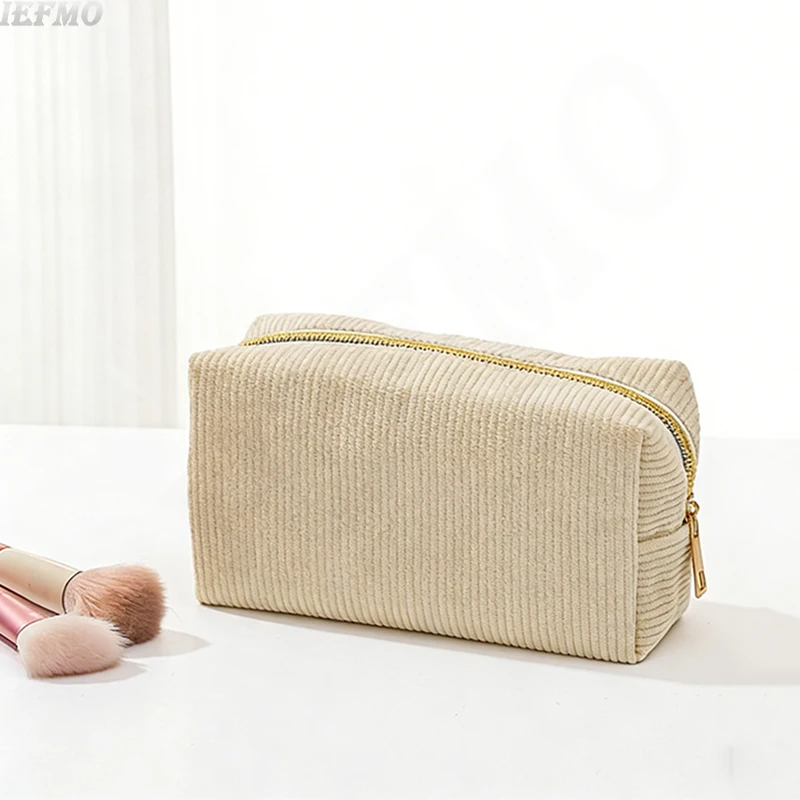 Travel Toiletry & Makeup Organizer - Portable Corduroy Bag with Large Capacity