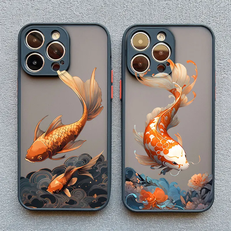 Elegant Fish Carp Sea Wave Phone Case - Artistic Back Cover Design