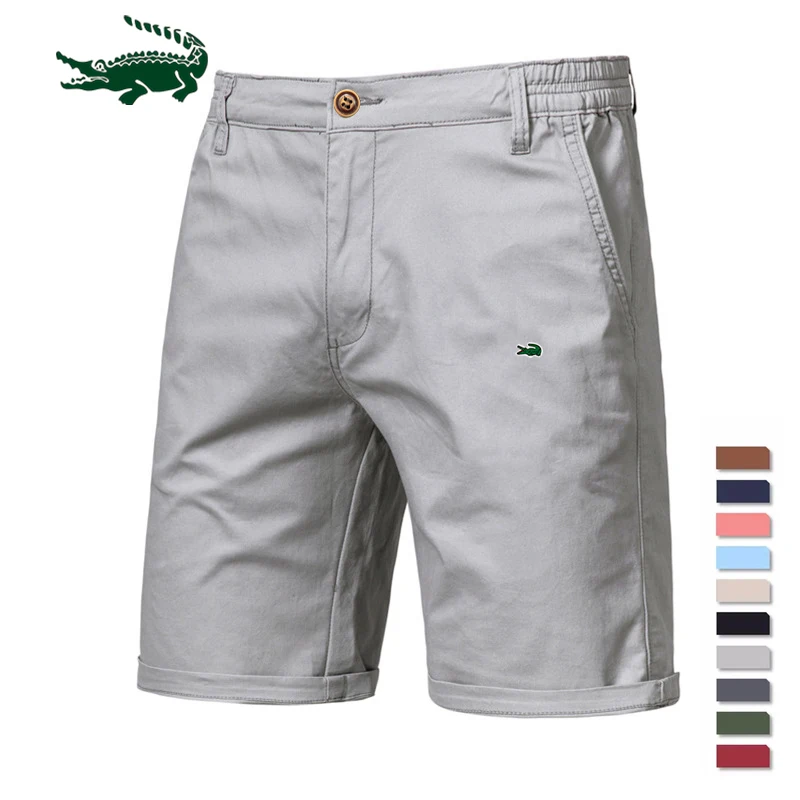 2023 New Summer 100% Cotton Solid Shorts Men High Quality Casual Business Social Elastic Waist Men Shorts 10 Colors Beach Shorts