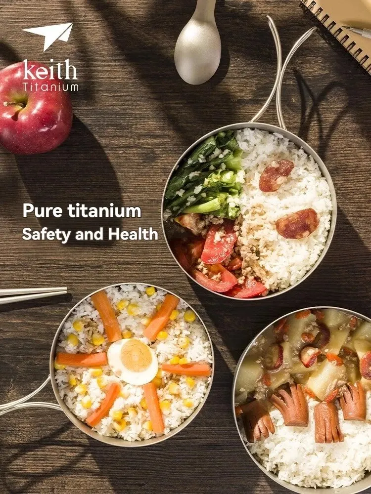 Portable Lunch Box Keith 800-1200ml Titanium with Cover&Folding Handle Instant Noodles Bowl