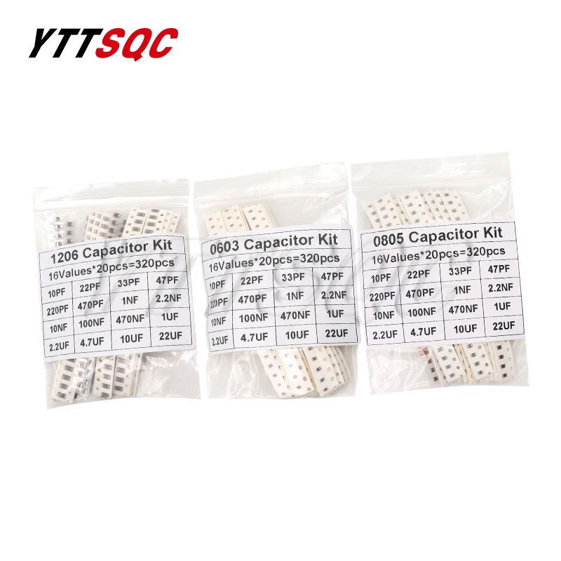 Smd Capacitor 320PCS 720PCS 0603 0805 1206 SMD Capacitor Assorted Kit 16/36/50Values 1PF-10UF Capacitance Set 100NF 0.1UF 1UF 2.2UF 4.7UF